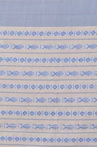 All over fish motive cotton saree (White Sky)