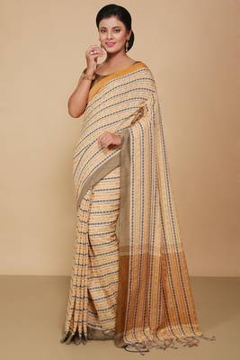 All over fish motive cotton saree (Beige Red) 1