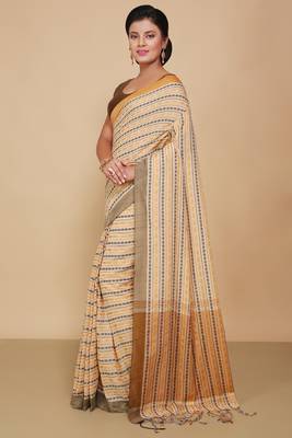 All over fish motive cotton saree (Beige Red) 2