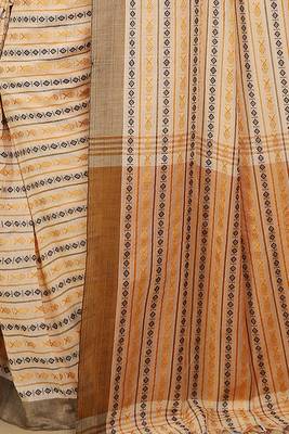 All over fish motive cotton saree (Beige Red) 4