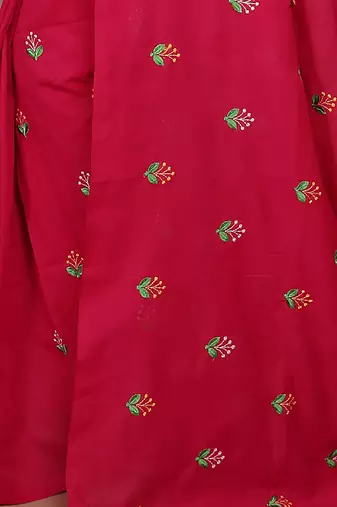 Women's Cotton lamp Embroidery saree (Pink)