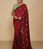 Women's Cotton lamp Embroidery saree (Maroon)