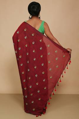 Women's Cotton lamp Embroidery saree (Maroon) 3
