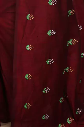 Women's Cotton lamp Embroidery saree (Maroon)