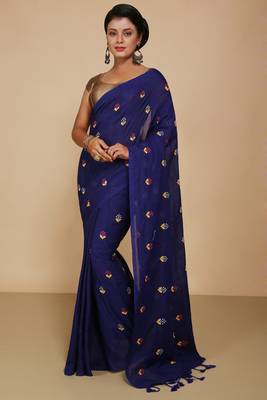 Women's Cotton lamp Embroidery saree (Blue) 1