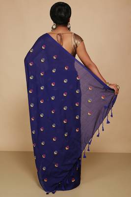 Women's Cotton lamp Embroidery saree (Blue) 3