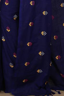 Women's Cotton lamp Embroidery saree (Blue) 4