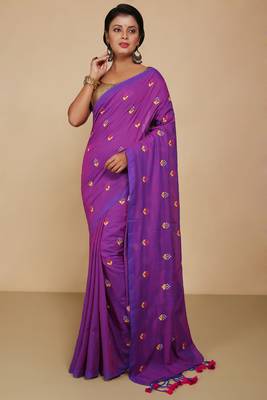 Women's Cotton lamp Embroidery saree (Violet) 1