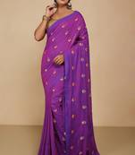 Women's Cotton lamp Embroidery saree (Violet)