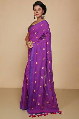 Women's Cotton lamp Embroidery saree (Violet) 2