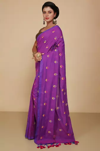 Women's Cotton lamp Embroidery saree (Violet)