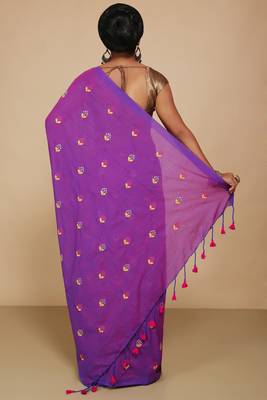 Women's Cotton lamp Embroidery saree (Violet) 3