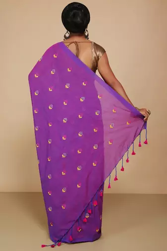 Women's Cotton lamp Embroidery saree (Violet)