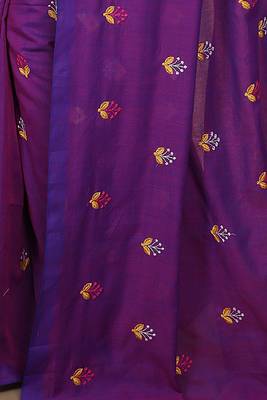 Women's Cotton lamp Embroidery saree (Violet) 4