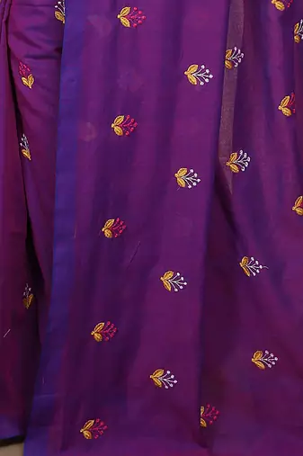 Women's Cotton lamp Embroidery saree (Violet)