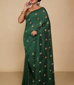 Women's Cotton lamp Embroidery saree (Green)
