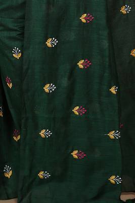 Women's Cotton lamp Embroidery saree (Green) 4