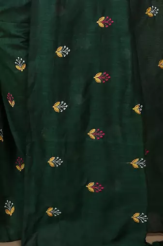Women's Cotton lamp Embroidery saree (Green)