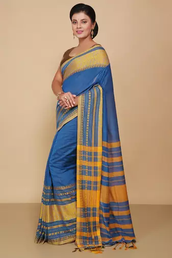 mahapar cotton saree  (Turquise)