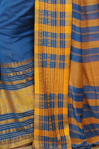 mahapar cotton saree  (Turquise)