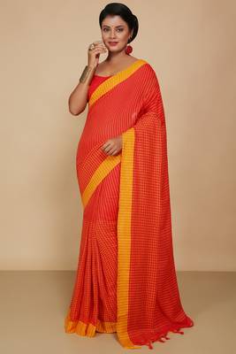 Women'S Cotton Check Sarees (Red) 1