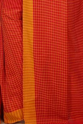 Women'S Cotton Check Sarees (Red) 4