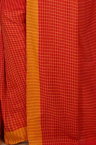 Women'S Cotton Check Sarees (Red)