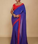 Women'S Cotton Check Sarees (Blue)