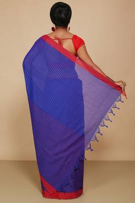 Women'S Cotton Check Sarees (Blue) 3