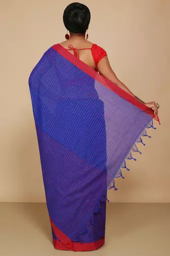 Women'S Cotton Check Sarees (Blue)