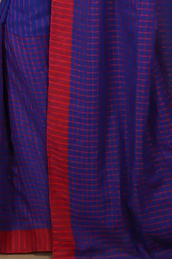 Women'S Cotton Check Sarees (Blue)