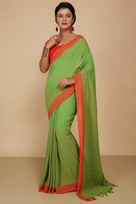 Women'S Cotton Check Sarees (Green) 1