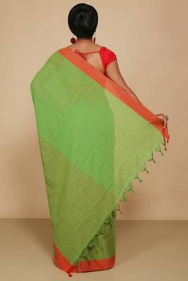 Women'S Cotton Check Sarees (Green) 3