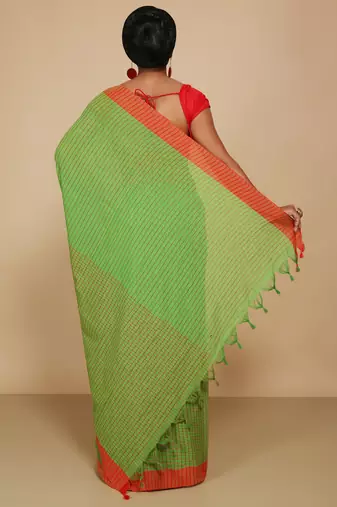 Women'S Cotton Check Sarees (Green)