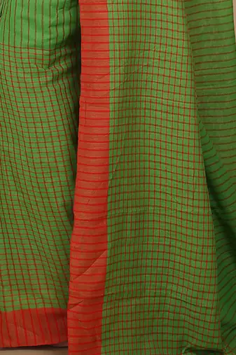 Women'S Cotton Check Sarees (Green)