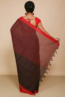 Women'S Cotton Check Sarees  (Black ) 3