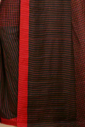 Women'S Cotton Check Sarees  (Black )