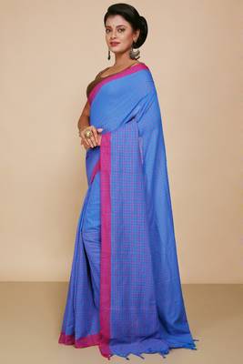 Women'S Cotton Check Sarees  (Turquise) 2