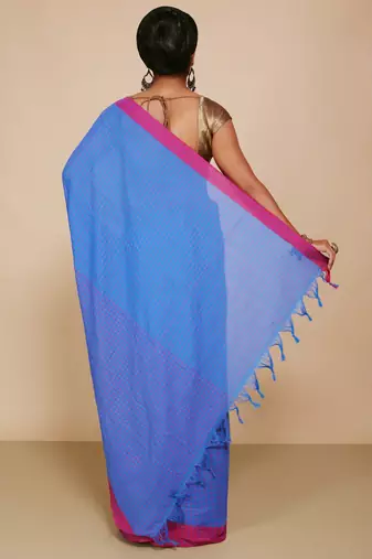 Women'S Cotton Check Sarees  (Turquise)
