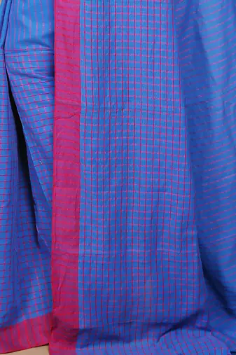 Women'S Cotton Check Sarees  (Turquise)