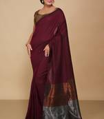 Cotton Body Anchal Tissue Saree (Maroon)