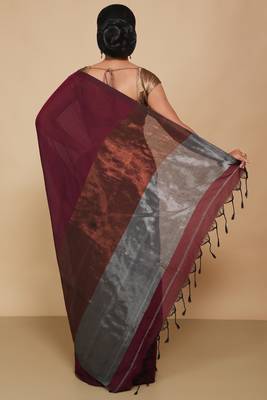 Cotton Body Anchal Tissue Saree (Maroon) 3
