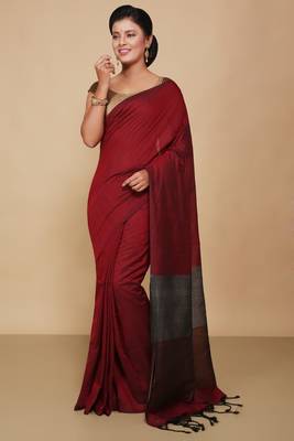 Cotton Body Anchal Tissue Saree (Red) 1