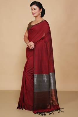 Cotton Body Anchal Tissue Saree (Red) 2