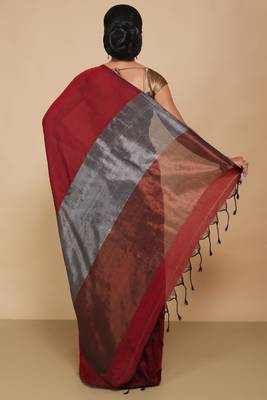 Cotton Body Anchal Tissue Saree (Red) 3