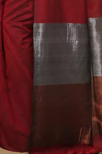 Cotton Body Anchal Tissue Saree (Red)