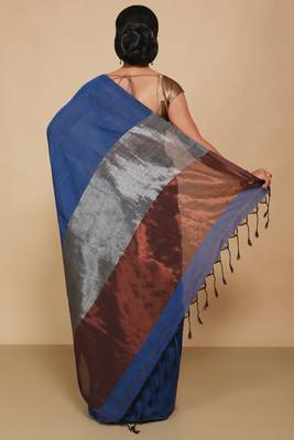 Cotton Body Anchal Tissue Saree (Turquise) 3
