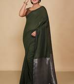Cotton Body Anchal Tissue Saree (Green)