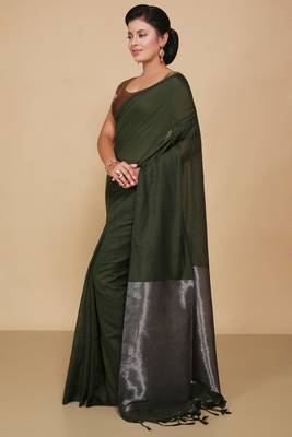Cotton Body Anchal Tissue Saree (Green) 2