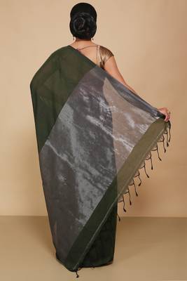 Cotton Body Anchal Tissue Saree (Green) 3